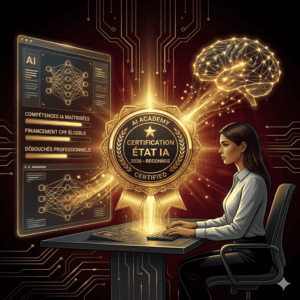 Femme professionnelle recevant Certification État IA 2026 AI Academy