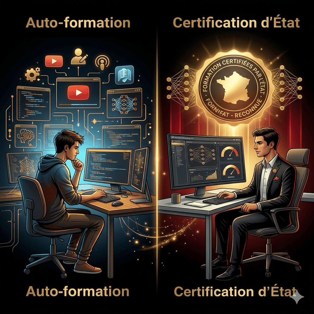 Comparatif Formation IA Auto-formation vs Certification État 2026